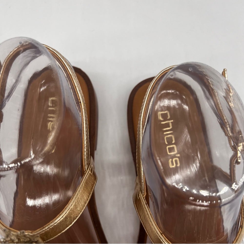 CHICOS Gold T-Strap Sandals Size 7.5 - Picture 14 of 15